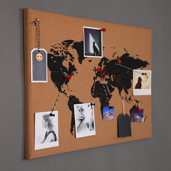 Frameless World Map Cork Board 