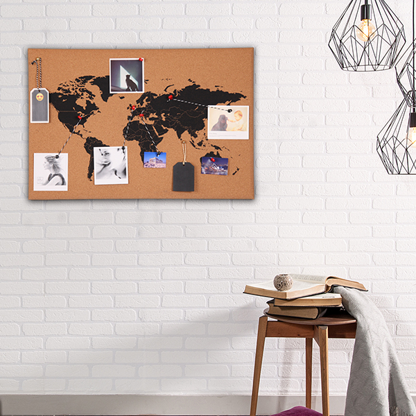 Frameless World Map Cork Board 