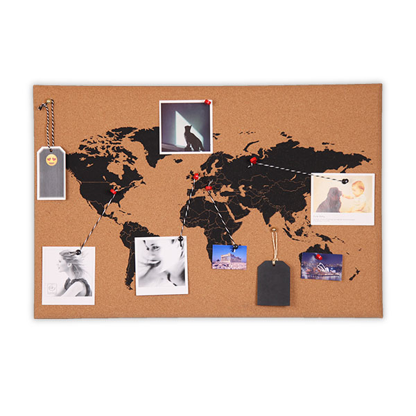 Frameless World Map Cork Board 