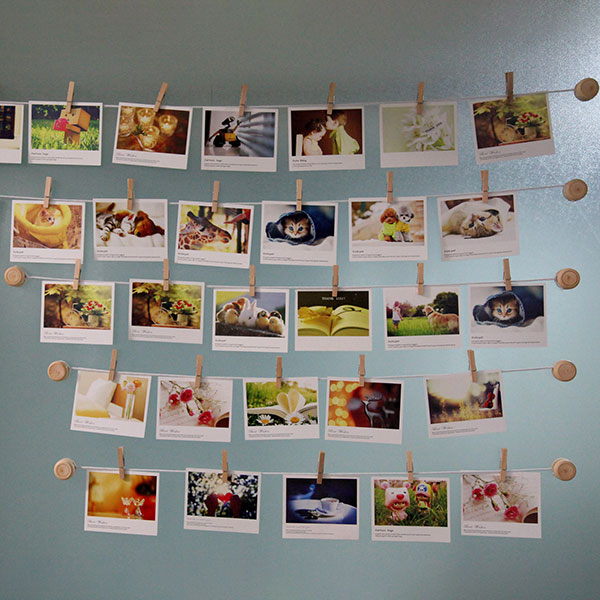 Wooden Blocks Photo Display With Strings and Clips