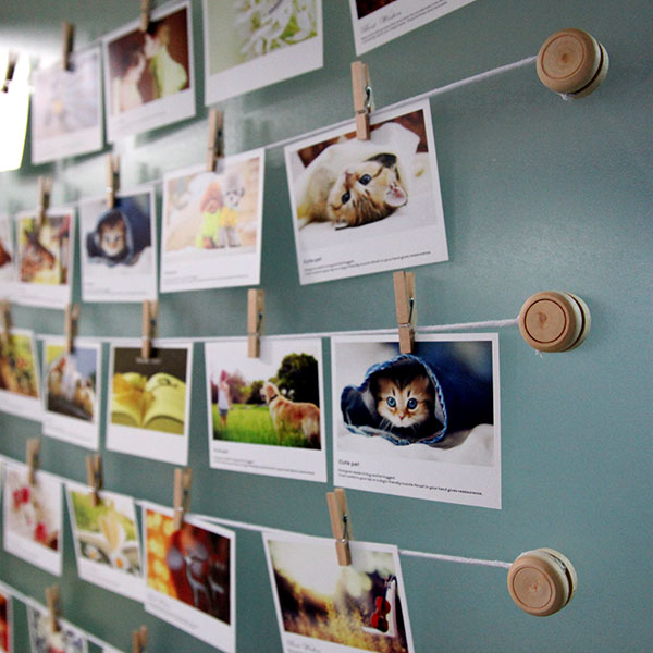 Wooden Blocks Photo Display With Strings and Clips