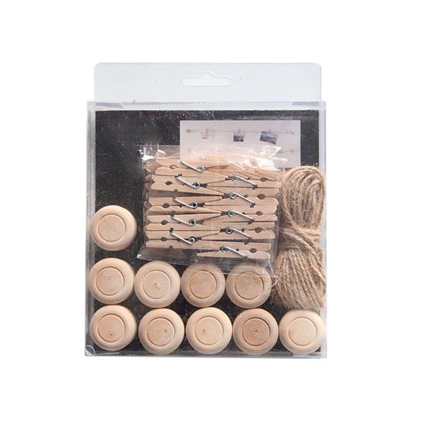 Wooden Blocks Photo Display With Strings and Clips