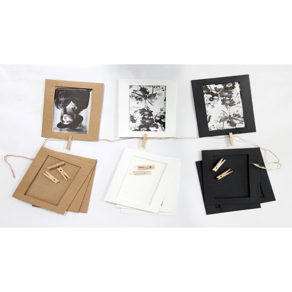 Pack 9 Paper Photo Frame with Wooden Clips and Jute Twine