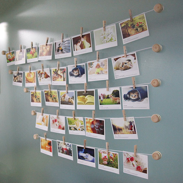 Wooden Blocks Photo Display With Strings and Clips