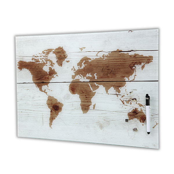 Magnetic World Map Glass Whiteboard 