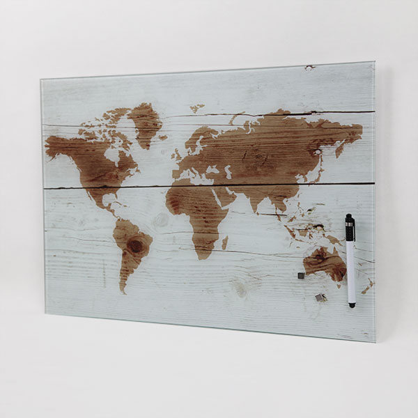 Magnetic World Map Glass Whiteboard 