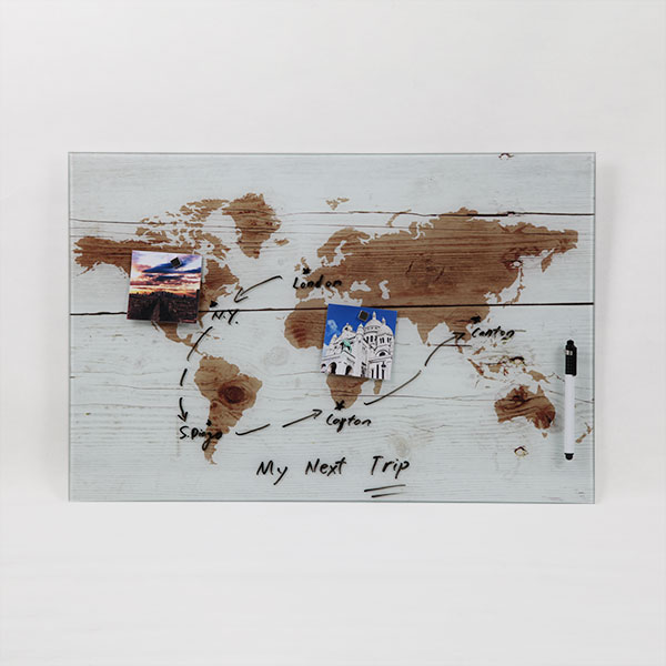 Magnetic World Map Glass Whiteboard 