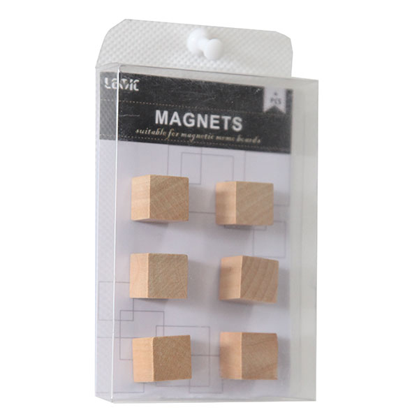 Packed 6 Wooden Cube Refrigerator Magnets.