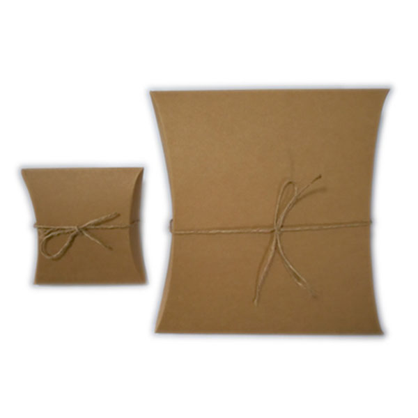 Craft Paper Pillow Box With Ribbon, Jute String, Pack 3
