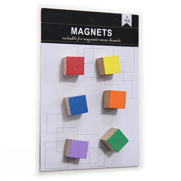 Pack 6 Multi-color Wooden Cube Refrigerator Magnets.