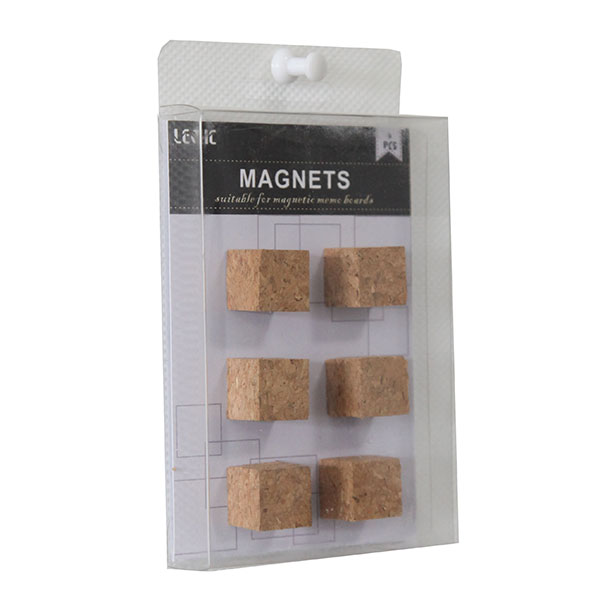 Pack 6 Natural Cork Cube Refrigerator Magnets.