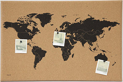 Frameless Cork pin board with World Map printing