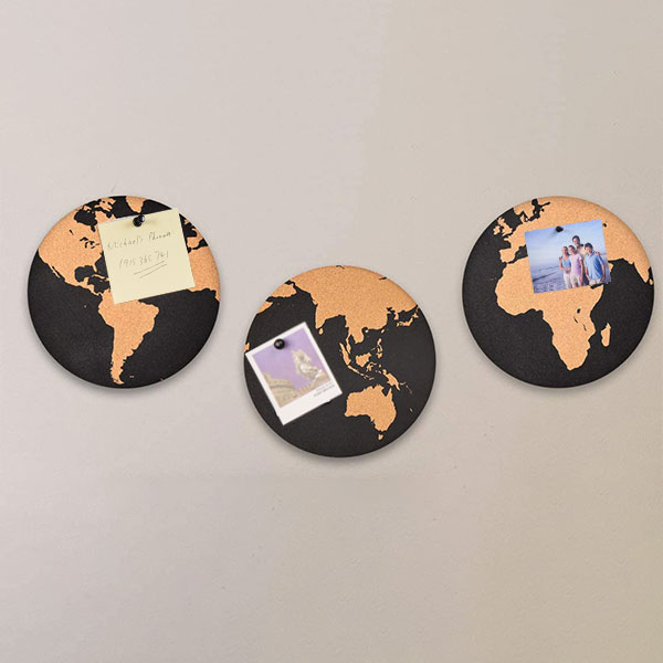 3 Round World Map Cork Boards