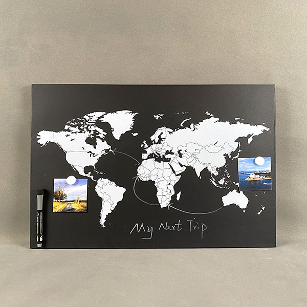 Magnetic World Map Frameless Chalkboard