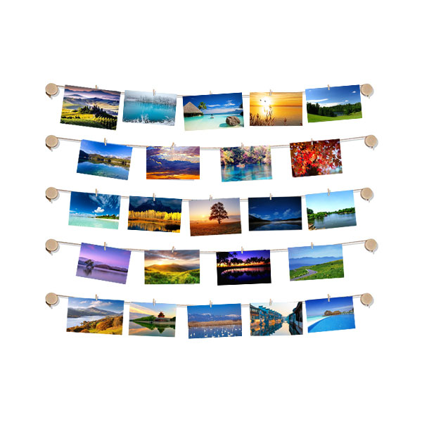 Wooden Blocks Photo Display With Strings and Clips