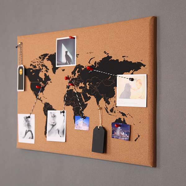 Frameless World Map Bulletin Board 