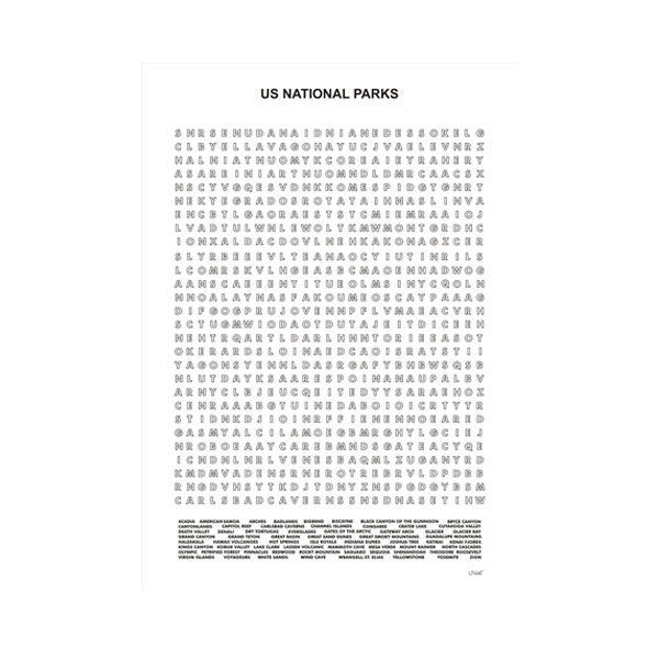 US National Parks Word Search Puzzle Poster
