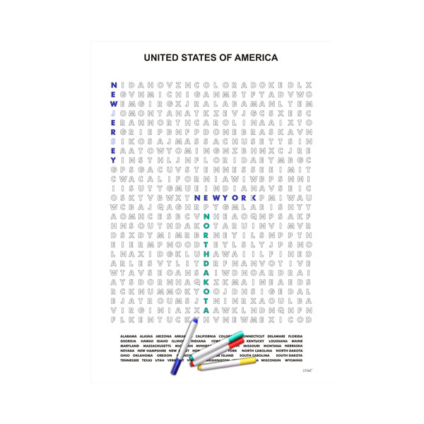 US States Word Search Puzzle Poster