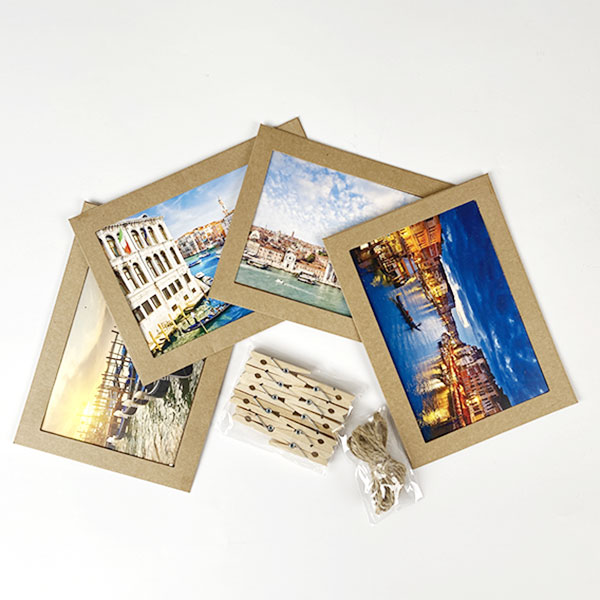 Kraft Paper Photo Frame with Wooden Clips 