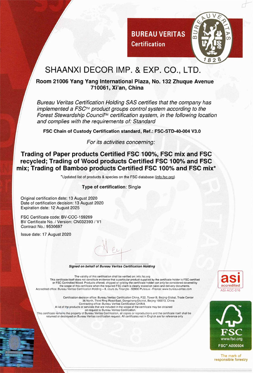 FSC (forest management certification) certified