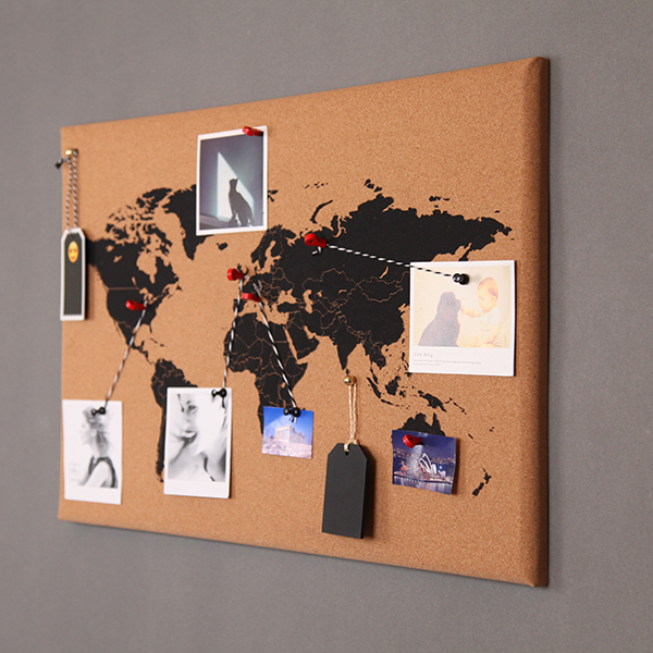 Frameless World Map Cork Board